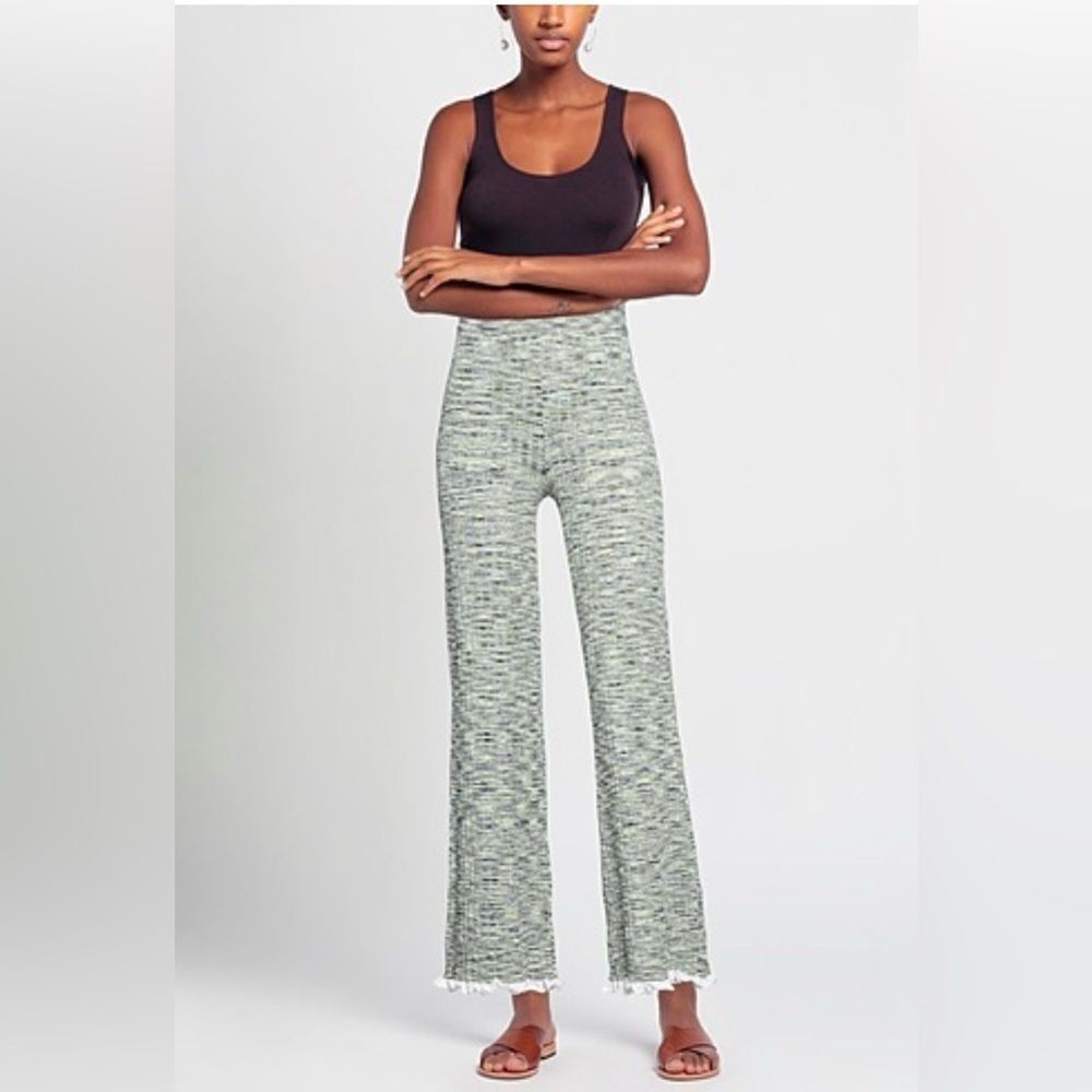 Jonathan Simkhai Wide leg Knit Pants Basil Space Dye with ruffles NWT. Large - Picture 2 of 12